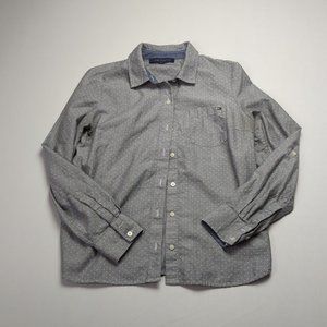 Tommy Hilfiger Womens Small S Size Gray Polka Dot Button Up Shirt Casual Flag